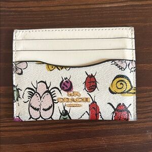 Coach White Card Holder with Insect Design